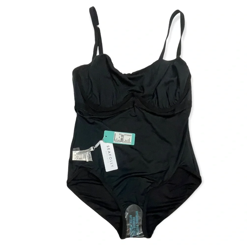 NWT! SEAFOLLY Black One Pice Adjustable Straps Swimsuit SIZE 10 - Picture 8 of 10